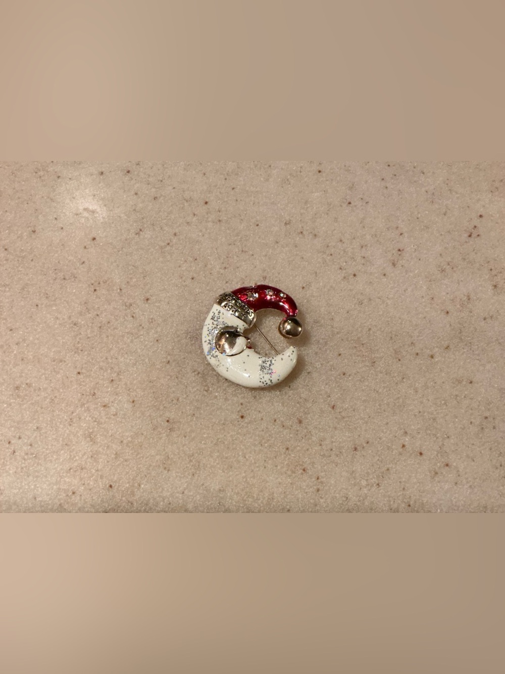 Festive Red and White Crescent Brooch with Gold Accents AAI